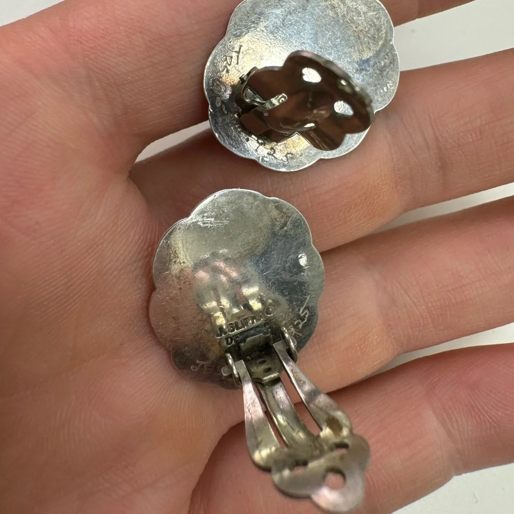 Navajo J. Slifka 925 Sterling silver and coral clip on earrings 11.7g